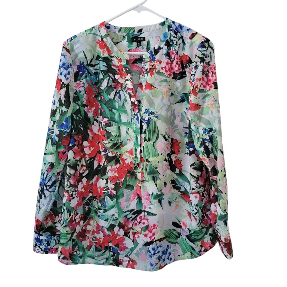 Talbots Floral V-Neck Long-Sleeve Blouse - Multi